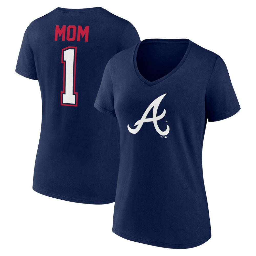 Atlanta Braves Fanatics Women's Plus Size Mother's Day #1 Mom V-Neck T-Shirt Clearance