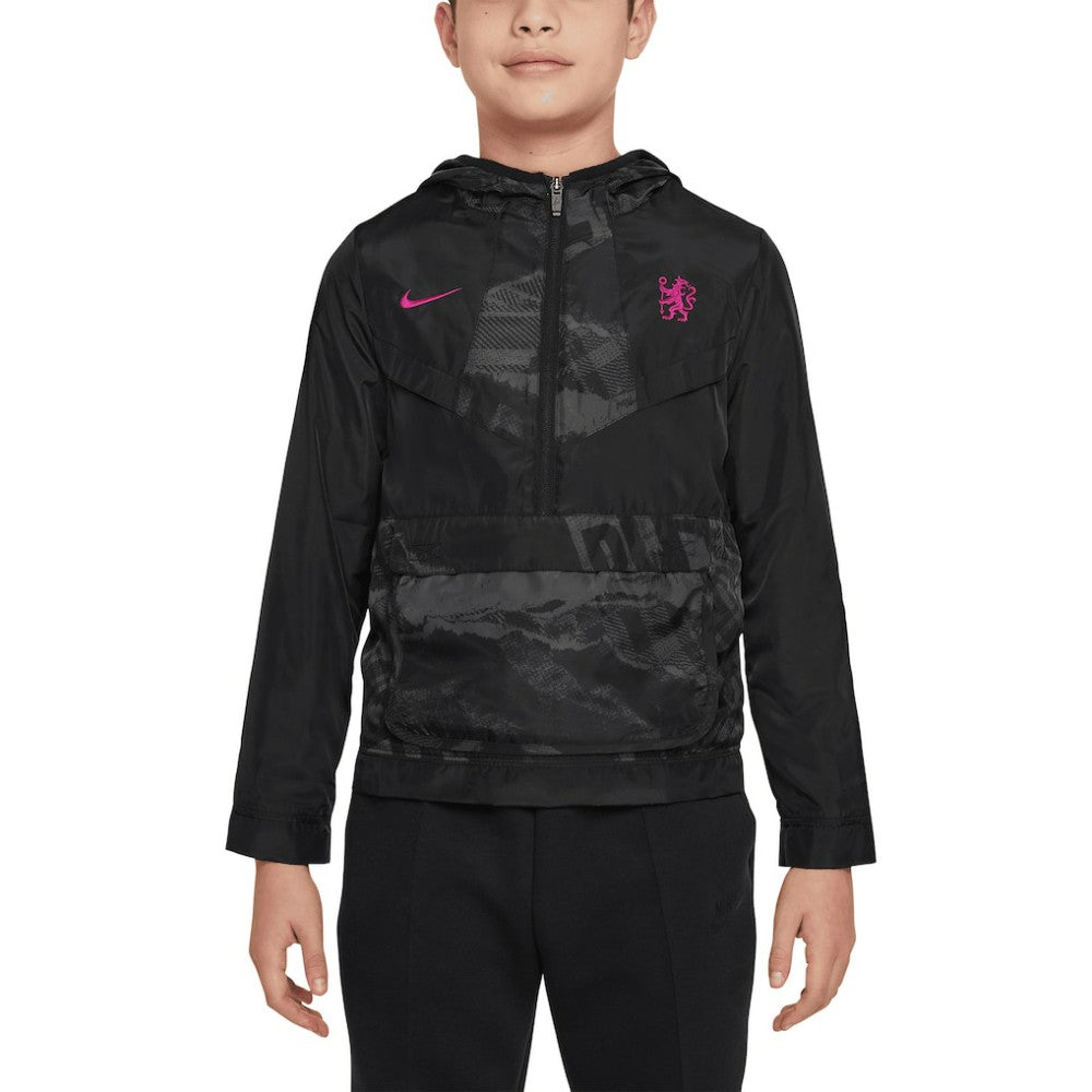 Nike Chelsea Youth Amplify Windrunner Anorak Half-Zip Hoodie Jacket - Black