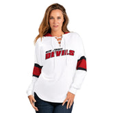 New Jersey Devils - G-III 4Her by Carl Banks Women's Goal Zone Long Sleeve Lace-Up Hoodie T-Shirt White/Red