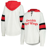 Detroit Red Wings - G-III 4Her by Carl Banks Women's Goal Zone Long Sleeve Lace-Up Hoodie T-Shirt White/Red