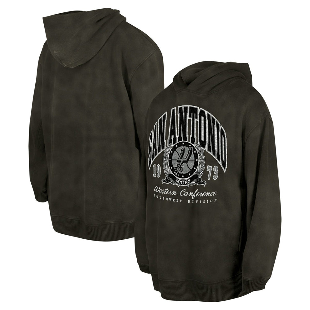 New Era - San Antonio Spurs Unisex Oversized Essentials Pigment Wash Fleece Pullover Hoodie - Charcoal
