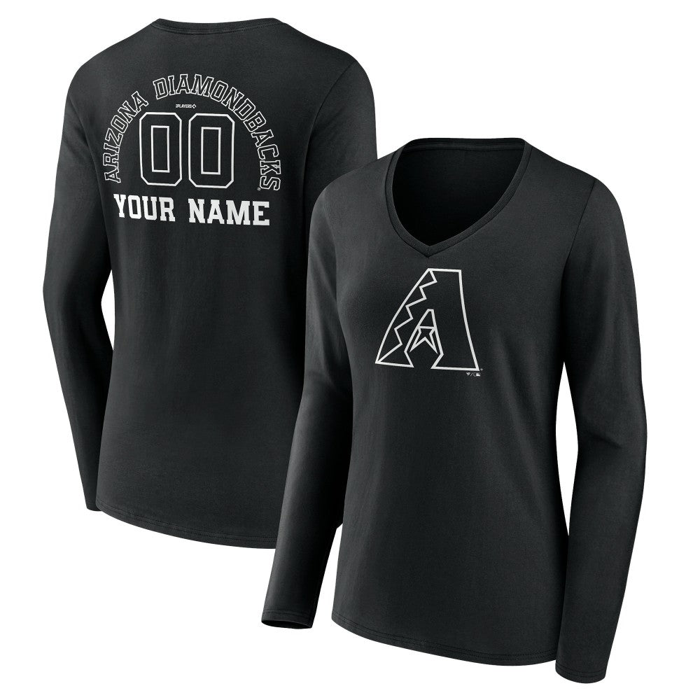 Arizona Diamondbacks Women's Monochrome Personalized Name & Number Long Sleeve V-Neck T-Shirt Near Me