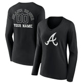 Atlanta Braves Women's Monochrome Personalized Name & Number Long Sleeve V-Neck T-Shirt discount