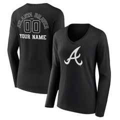 Atlanta Braves Women's Monochrome Personalized Name & Number Long Sleeve V-Neck T-Shirt discount