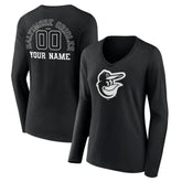 Baltimore Orioles Women's Monochrome Personalized Name & Number Long Sleeve V-Neck T-Shirt Near Me