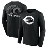 Cincinnati Reds Monochrome Personalized Name & Number Long Sleeve T-Shirt discount