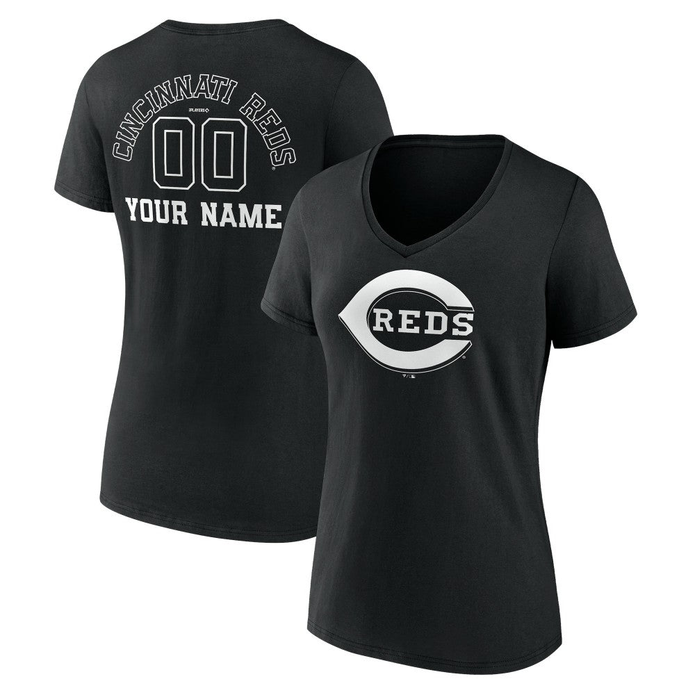Cincinnati Reds Women's Monochrome Personalized Name & Number V-Neck T-Shirt On Sale