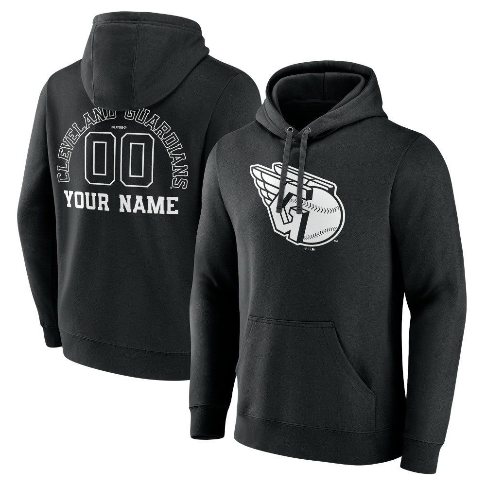 Cleveland Guardians Monochrome Personalized Name & Number Pullover Hoodie On Sale