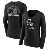 Colorado Rockies Women's Monochrome Personalized Name & Number Long Sleeve V-Neck T-Shirt Sale
