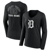 Detroit Tigers Women's Monochrome Personalized Name & Number Long Sleeve V-Neck T-Shirt Lifestyle