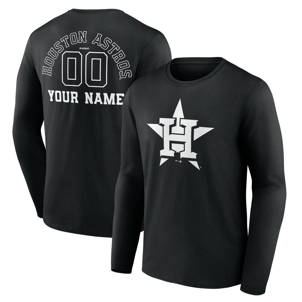 Houston Astros Monochrome Personalized Name & Number Long Sleeve T-Shirt Lifestyle