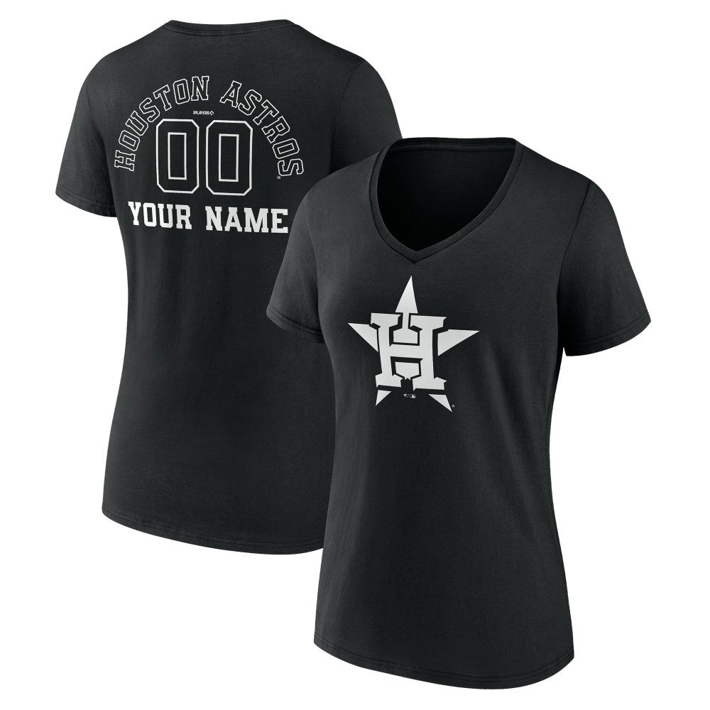 Houston Astros Women's Monochrome Personalized Name & Number V-Neck T-Shirt Lifestyle