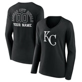 Kansas City Royals Women's Monochrome Personalized Name & Number Long Sleeve V-Neck T-Shirt Clearance