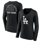 Los Angeles Dodgers Women's Monochrome Personalized Name & Number Long Sleeve V-Neck T-Shirt Clearance