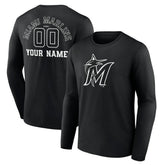 Miami Marlins Monochrome Personalized Name & Number Long Sleeve T-Shirt for sale