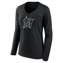 Miami Marlins Women's Monochrome Personalized Name & Number Long Sleeve V-Neck T-Shirt Sale