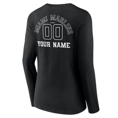 Miami Marlins Women's Monochrome Personalized Name & Number Long Sleeve V-Neck T-Shirt Sale