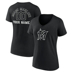 Miami Marlins Women's Monochrome Personalized Name & Number V-Neck T-Shirt Lifestyle