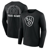 Milwaukee Brewers Monochrome Personalized Name & Number Long Sleeve T-Shirt Near Me