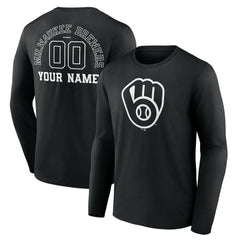 Milwaukee Brewers Monochrome Personalized Name & Number Long Sleeve T-Shirt Near Me