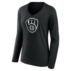 Milwaukee Brewers Women's Monochrome Personalized Name & Number Long Sleeve V-Neck T-Shirt Online