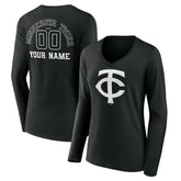 Minnesota Twins Women's Monochrome Personalized Name & Number Long Sleeve V-Neck T-Shirt Clearance
