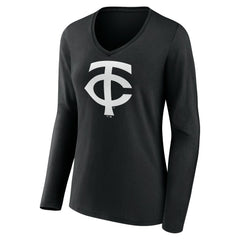 Minnesota Twins Women's Monochrome Personalized Name & Number Long Sleeve V-Neck T-Shirt Clearance