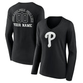 Philadelphia Phillies Women's Monochrome Personalized Name & Number Long Sleeve V-Neck T-Shirt Online
