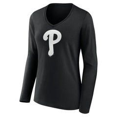 Philadelphia Phillies Women's Monochrome Personalized Name & Number Long Sleeve V-Neck T-Shirt Online