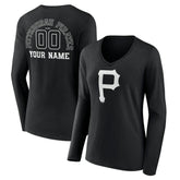 Pittsburgh Pirates Women's Monochrome Personalized Name & Number Long Sleeve V-Neck T-Shirt Online