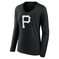 Pittsburgh Pirates Women's Monochrome Personalized Name & Number Long Sleeve V-Neck T-Shirt Online