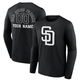 San Diego Padres Monochrome Personalized Name & Number Long Sleeve T-Shirt On Sale