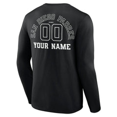 San Diego Padres Monochrome Personalized Name & Number Long Sleeve T-Shirt On Sale