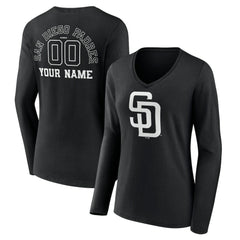 San Diego Padres Women's Monochrome Personalized Name & Number Long Sleeve V-Neck T-Shirt Online