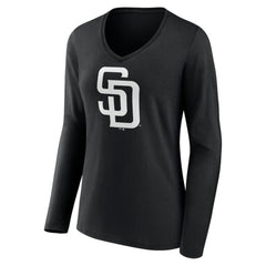 San Diego Padres Women's Monochrome Personalized Name & Number Long Sleeve V-Neck T-Shirt Online