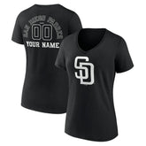 San Diego Padres Women's Monochrome Personalized Name & Number V-Neck T-Shirt On Sale