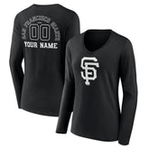 San Francisco Giants Women's Monochrome Personalized Name & Number Long Sleeve V-Neck T-Shirt Sale