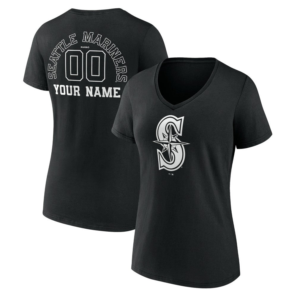 Seattle Mariners Women's Monochrome Personalized Name & Number V-Neck T-Shirt for sale