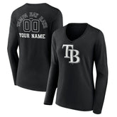 Tampa Bay Rays Women's Monochrome Personalized Name & Number Long Sleeve V-Neck T-Shirt Lifestyle