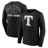 Texas Rangers Monochrome Personalized Name & Number Long Sleeve T-Shirt Sale