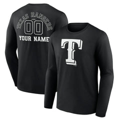 Texas Rangers Monochrome Personalized Name & Number Long Sleeve T-Shirt Sale