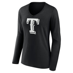 Texas Rangers Women's Monochrome Personalized Name & Number Long Sleeve V-Neck T-Shirt for sale
