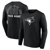 Toronto Blue Jays Monochrome Personalized Name & Number Long Sleeve T-Shirt On Sale
