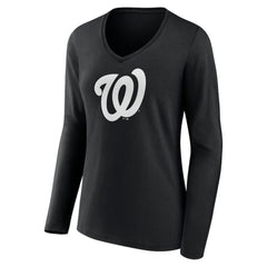 Washington Nationals Women's Monochrome Personalized Name & Number Long Sleeve V-Neck T-Shirt On Sale
