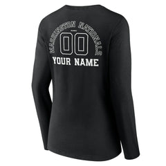 Washington Nationals Women's Monochrome Personalized Name & Number Long Sleeve V-Neck T-Shirt On Sale