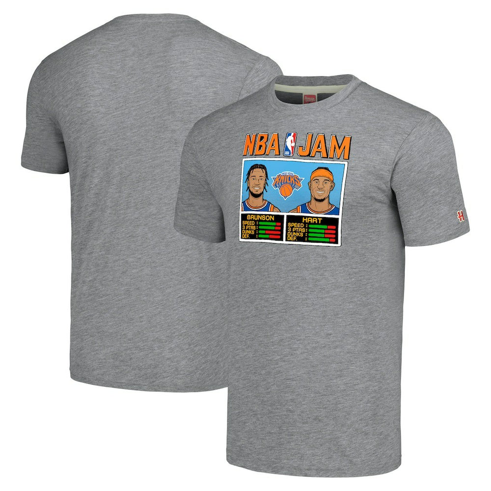 NBA - Jalen Brunson & Josh Hart New York Knicks Homage Unisex NBA Jam Tri-Blend T-Shirt - Gray