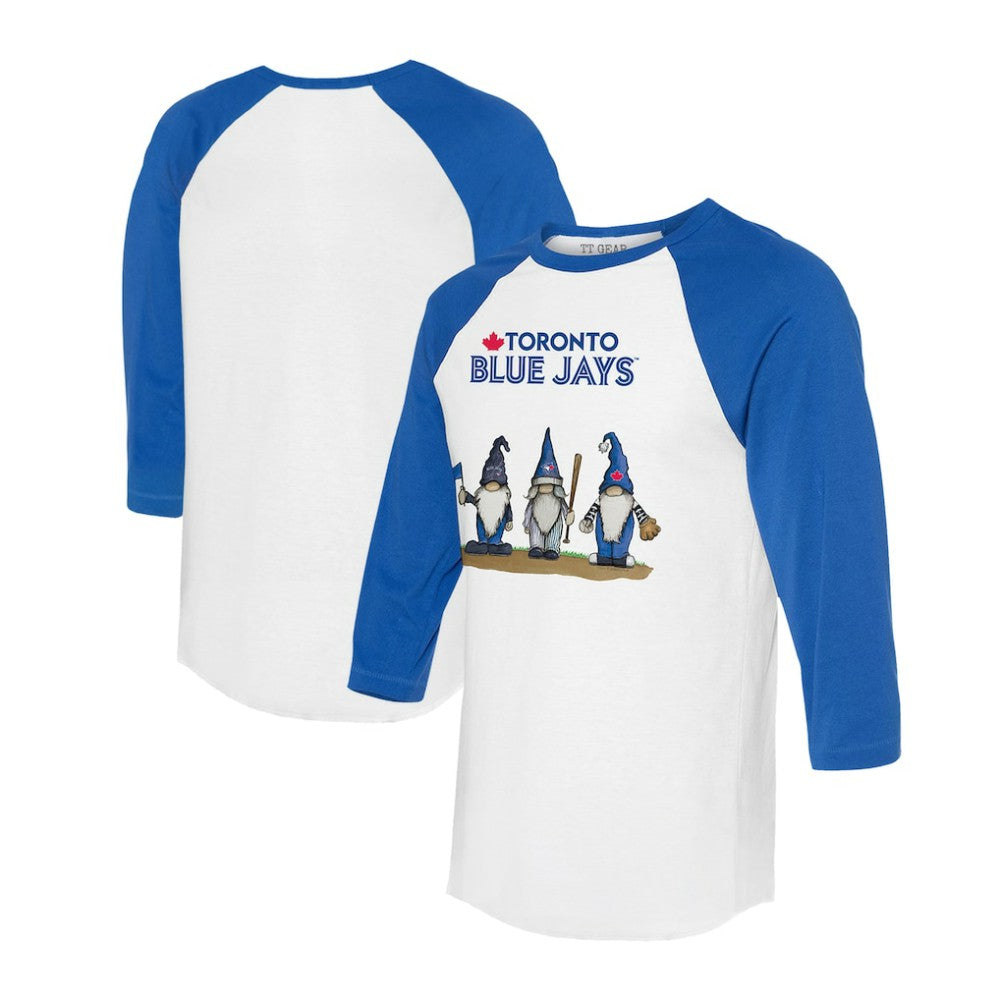 Toronto Blue Jays Tiny Turnip Unisex Gnomes 3/4-Sleeve Raglan T-Shirt Lifestyle
