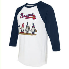 Atlanta Braves Tiny Turnip Unisex Gnomes 3/4-Sleeve Raglan T-Shirt for sale