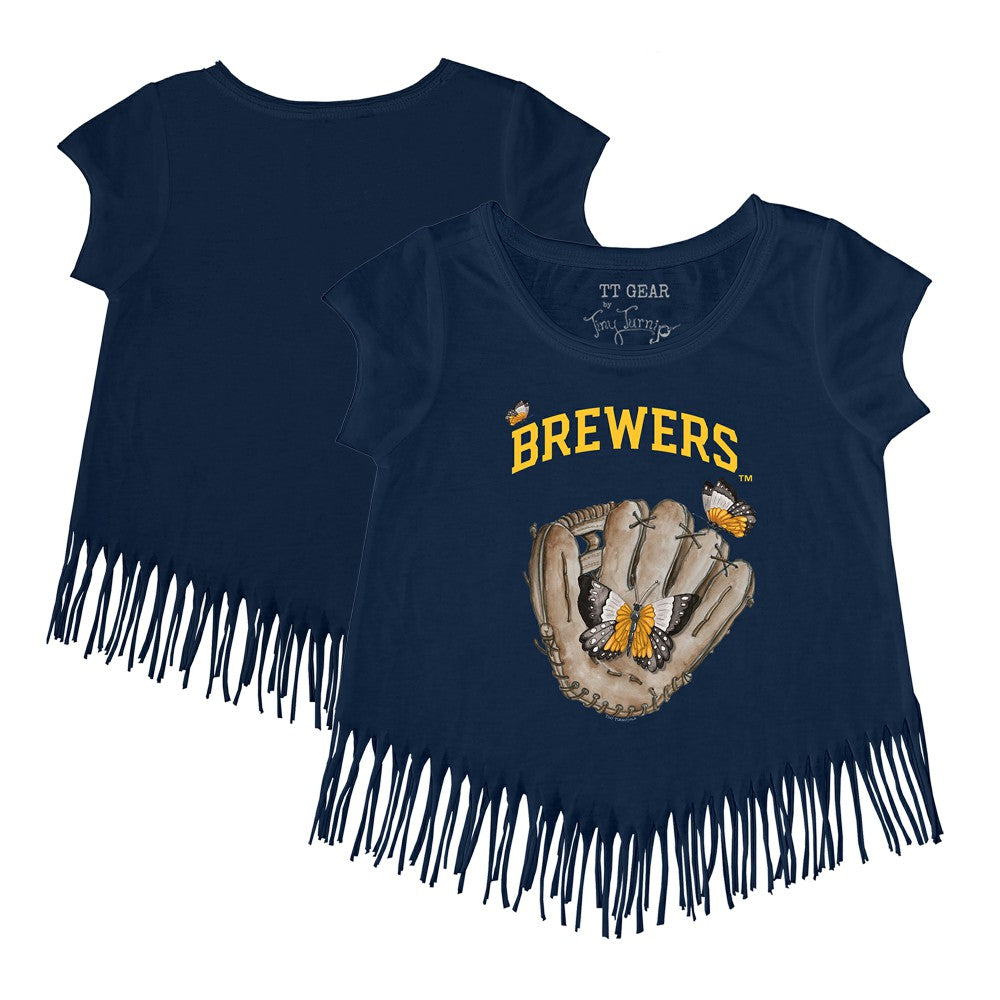 Milwaukee Brewers Tiny Turnip Girls Youth Butterfly Glove Fringe T-Shirt Lifestyle