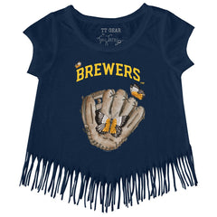 Milwaukee Brewers Tiny Turnip Girls Youth Butterfly Glove Fringe T-Shirt Lifestyle